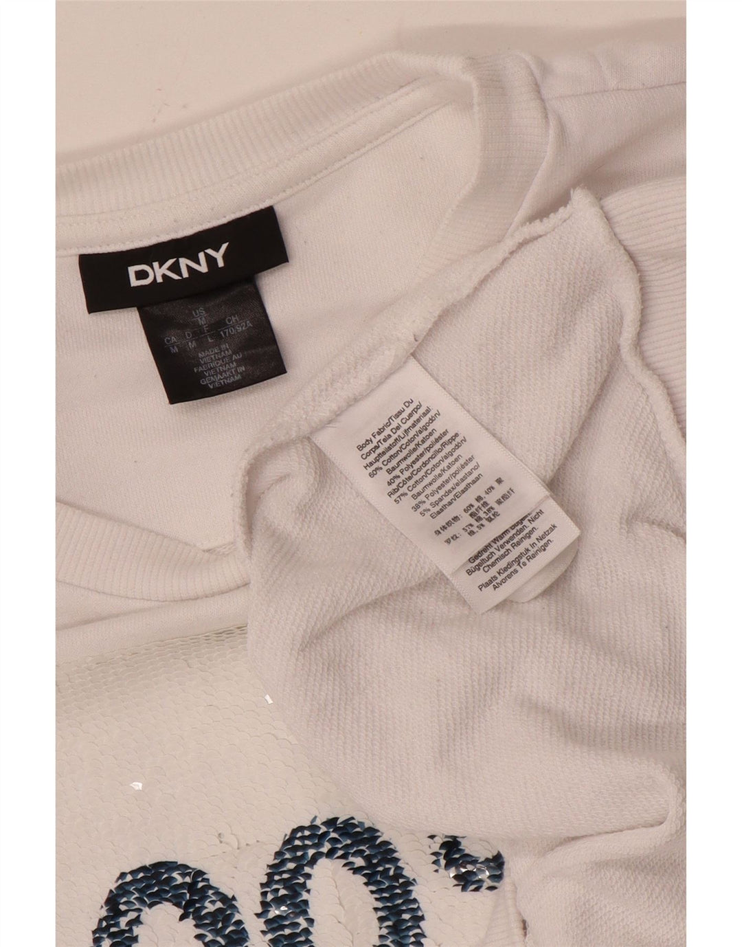 Damska bluza z grafiką Dkny UK 14, średnia biała bawełna