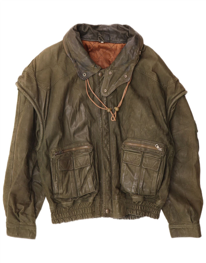 Męska kurtka skórzana w stylu vintage IT 52 XL, skóra khaki