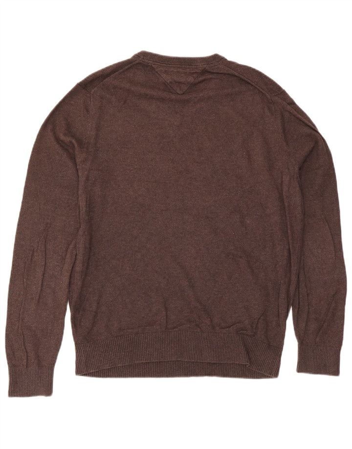 Męski sweter Tommy Hilfiger z dekoltem w kształcie litery V, mały, brązowy, bawełniany