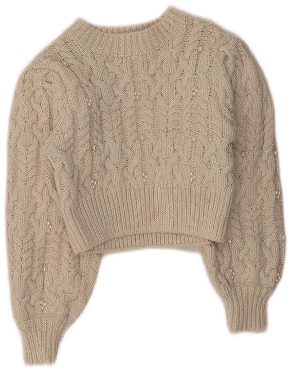 Damski sweter Zara z okrągłym dekoltem, UK 8, mały, złamany biały poliester