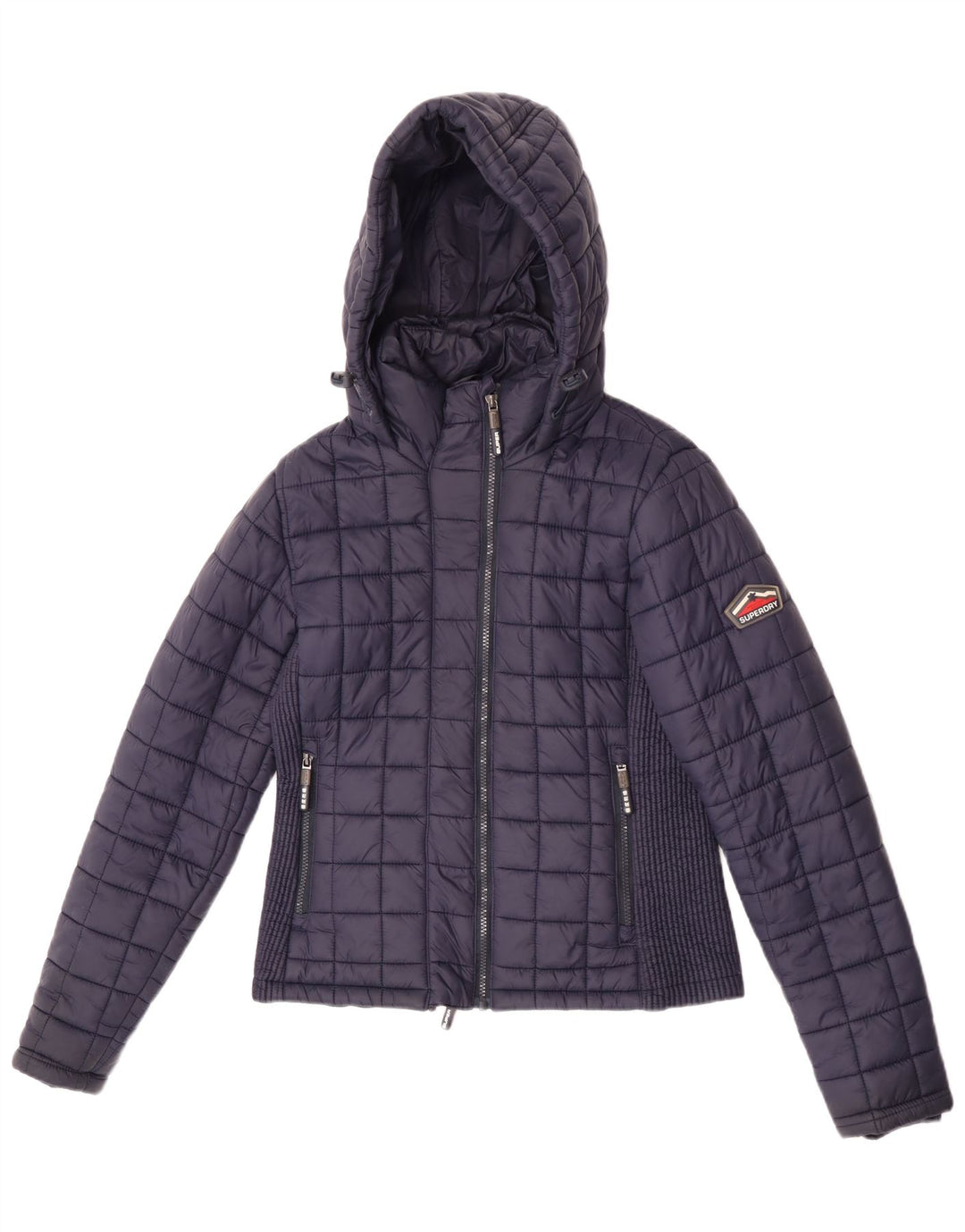 Damska wyściełana kurtka z kapturem Superdry UK 12, średni granatowy nylon