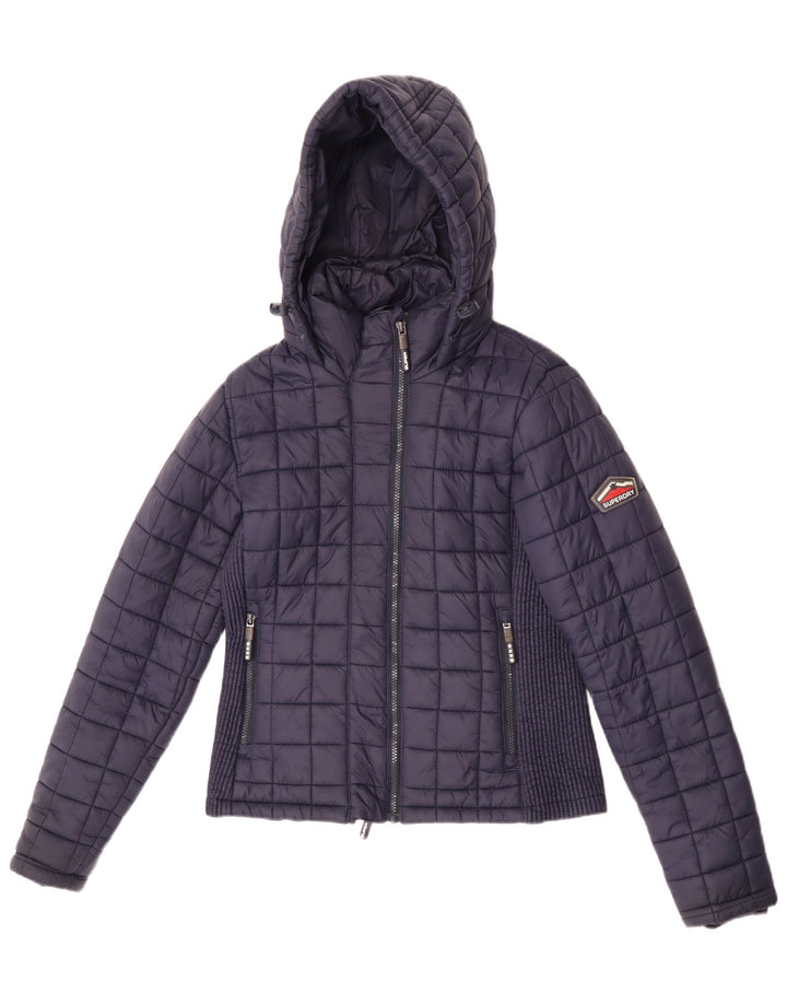 Damska wyściełana kurtka z kapturem Superdry UK 12, średni granatowy nylon