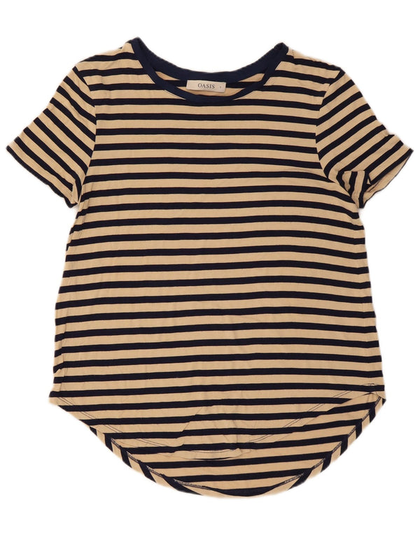 T-shirt damski Oasis Lash Top UK 10 w małe beżowe paski z wiskozy