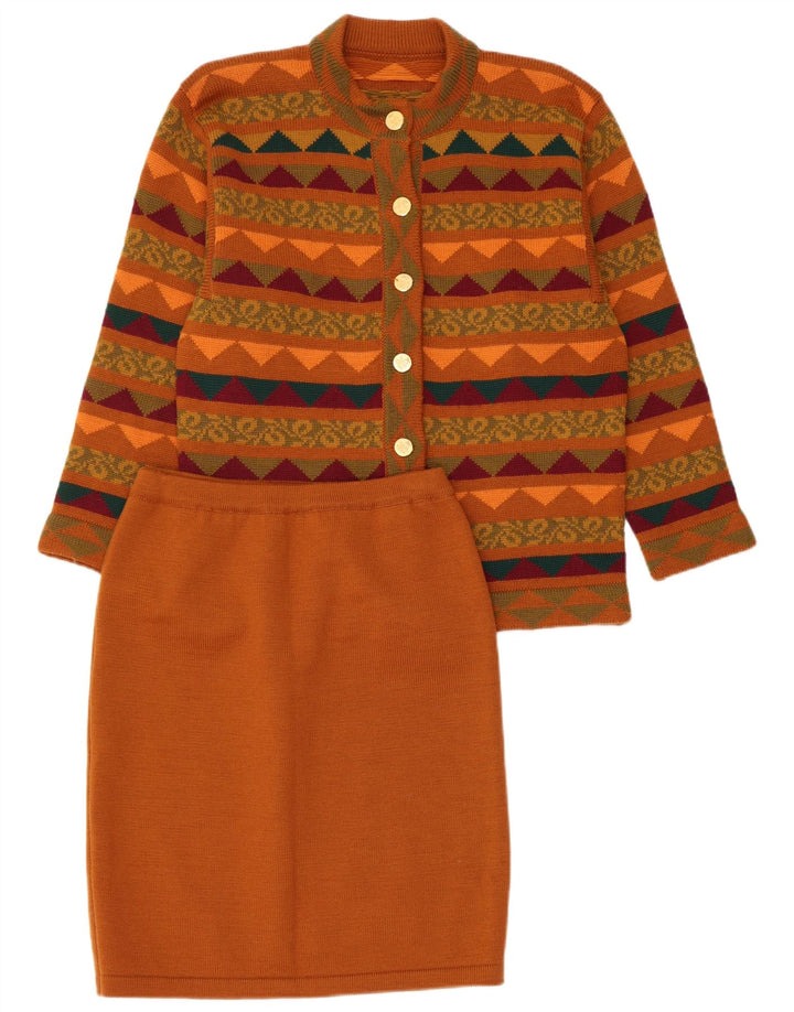 VINTAGE damski komplet dwuczęściowych spódnic z dzianiny UK 14 Medium W28 brązowy geometryczny