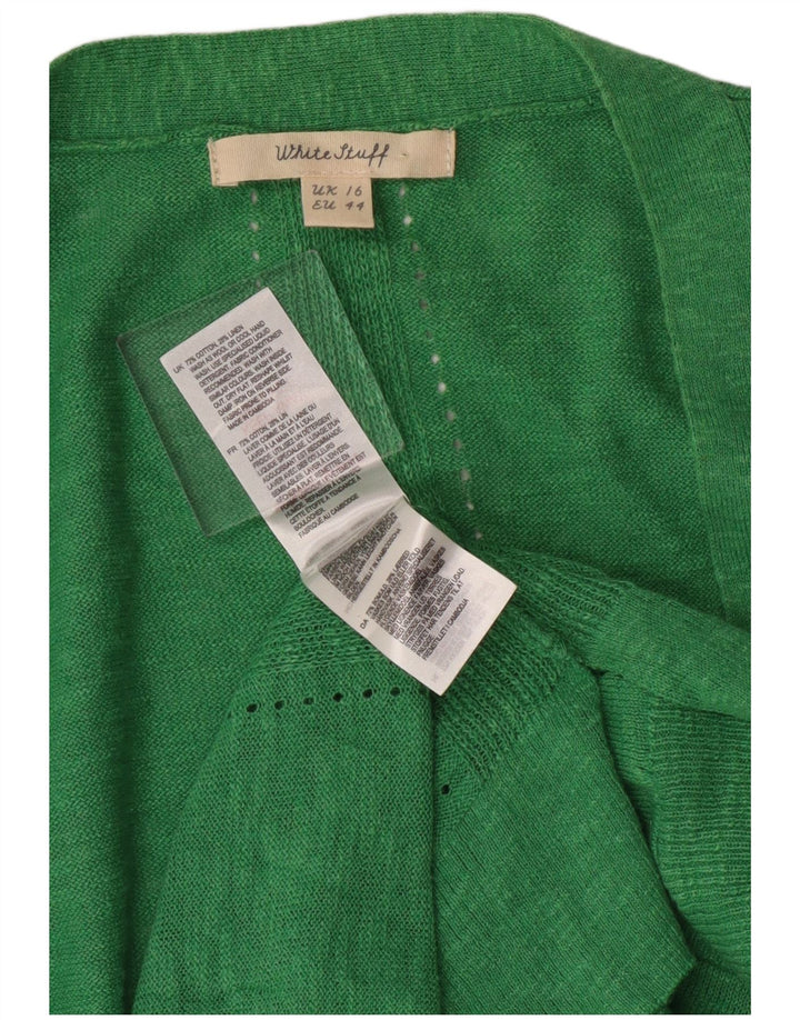 Damski sweter rozpinany White Stuff o przedłużonym fasonie, UK 16, duży, zielony, bawełniany