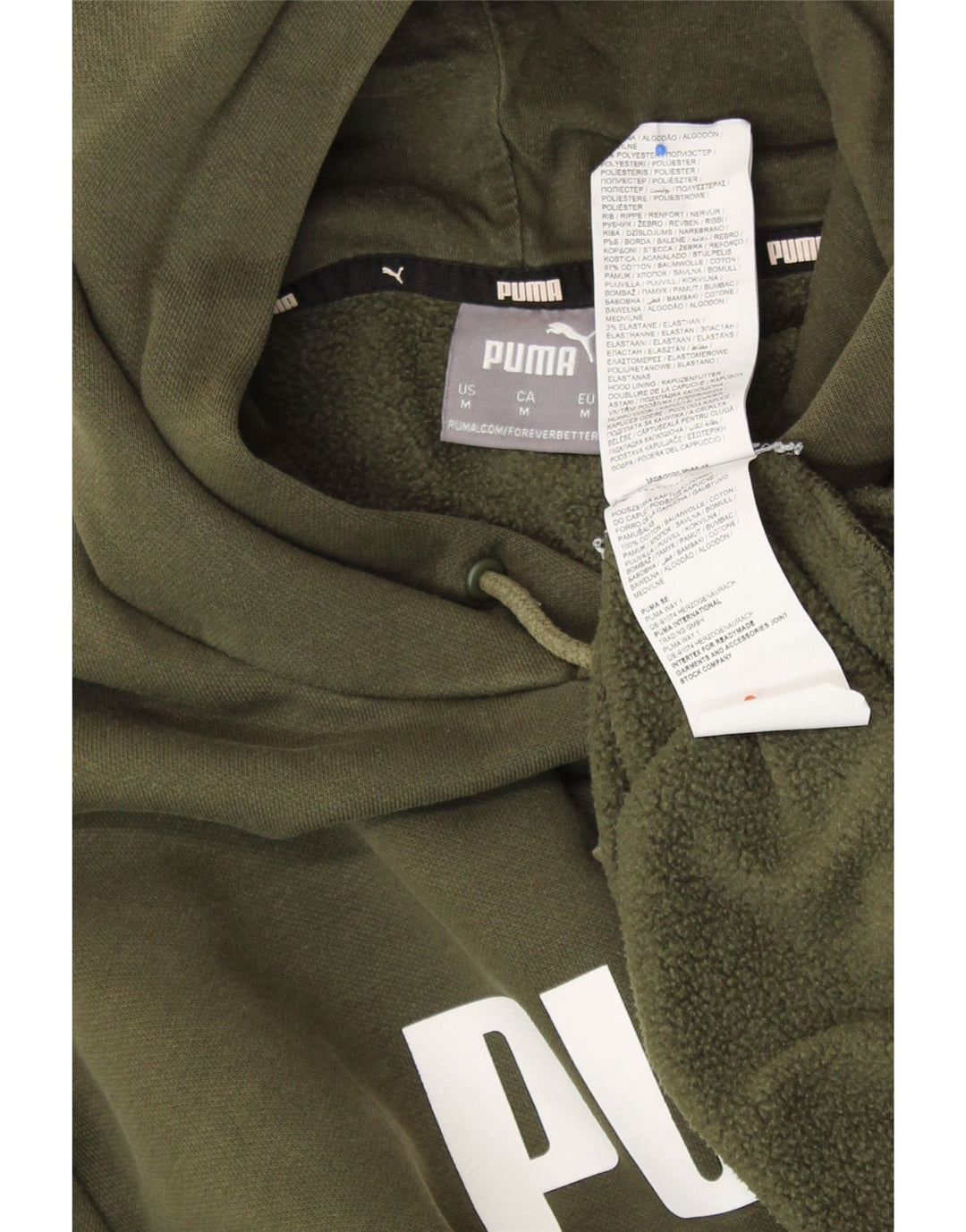 Damski sweter oversize z kapturem i grafiką PUMA UK 14, średni khaki, elastan