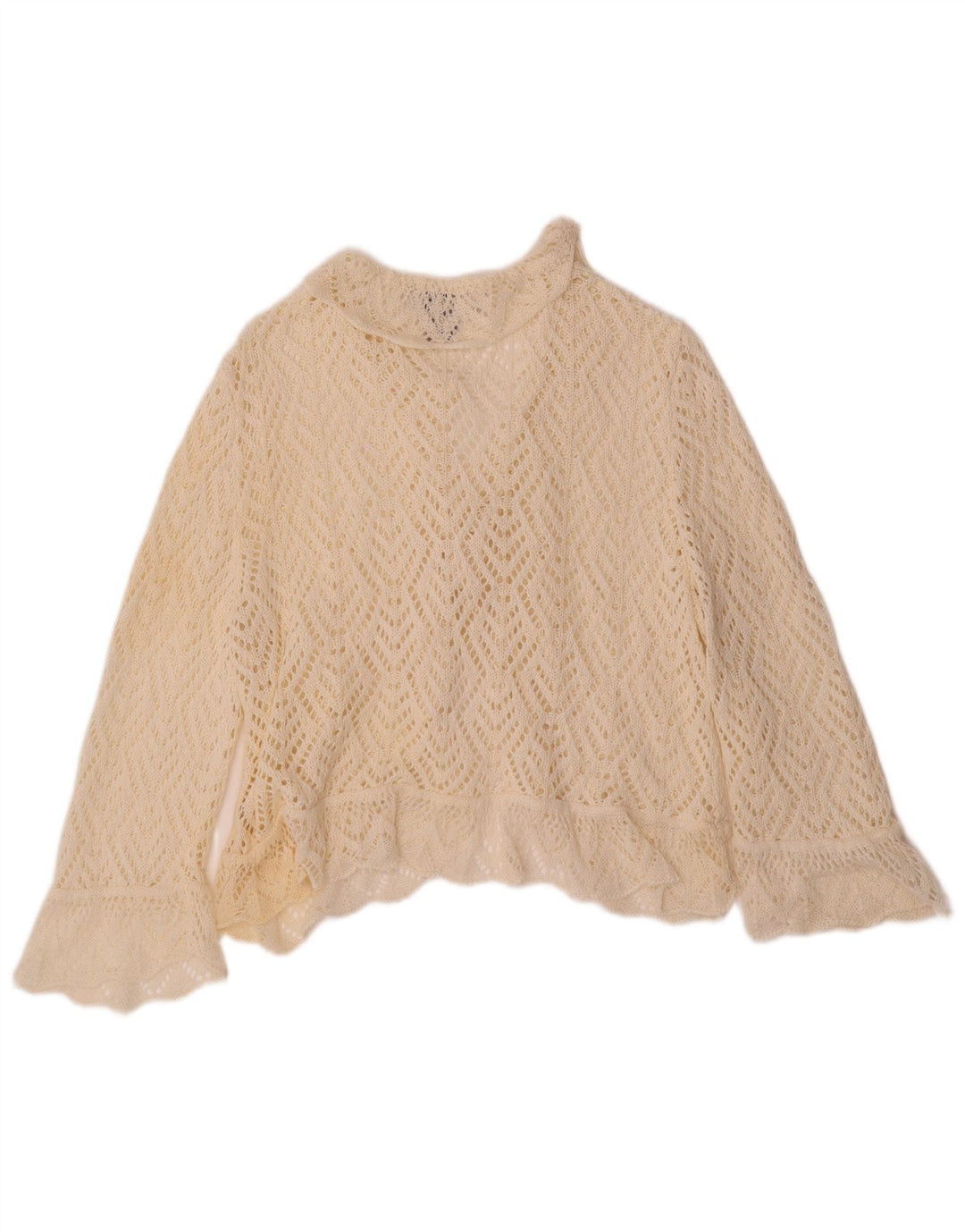 Damski sweter VINTAGE z krótkim rękawem i 3/4 szydełkowym kardiganem UK 18 XL w kolorze złamanej bieli