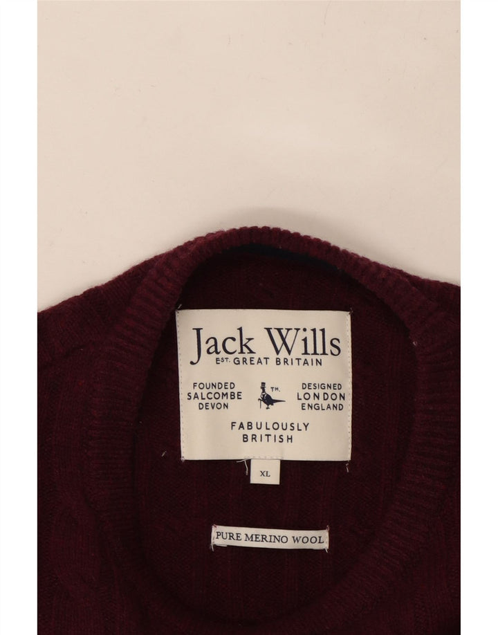 JACK WILLS Męski sweter z okrągłym dekoltem XL, bordowa wełna