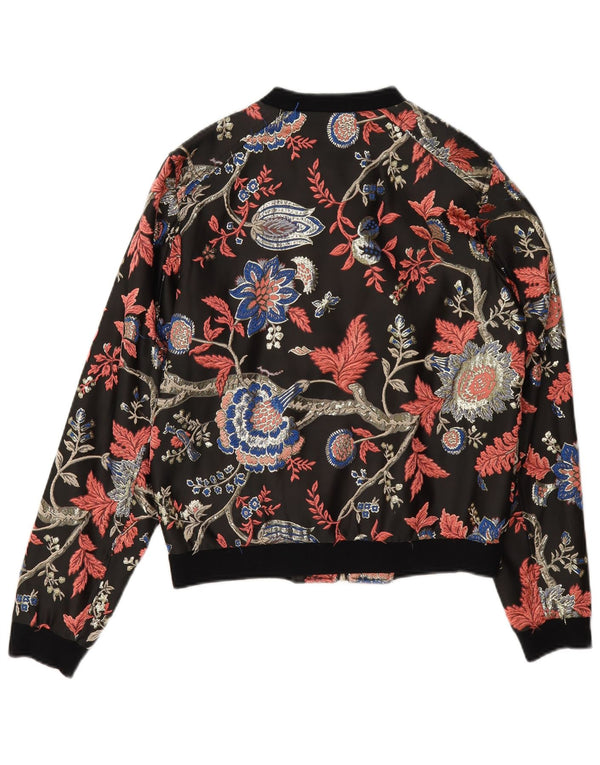 Damska kurtka bomberka Guess UK 6 XS, czarna w kwiaty, poliester
