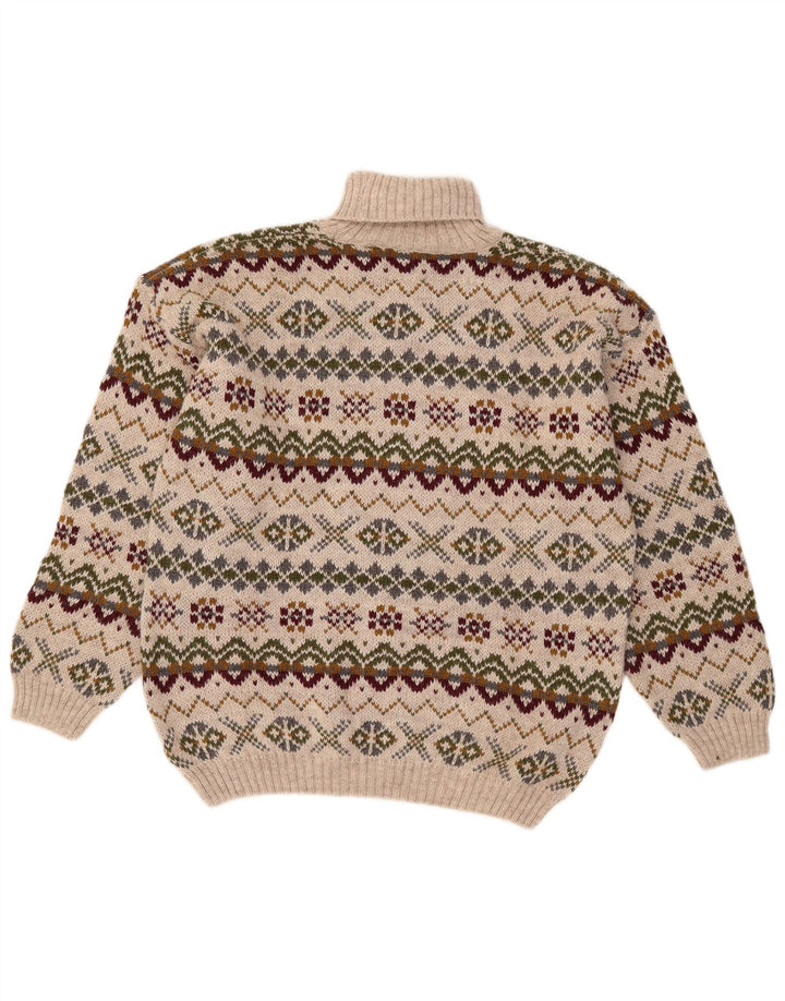 Męski sweter Wit Boy z wywijanym dekoltem, duży, beżowy, wełna Fair Isle Alpaca