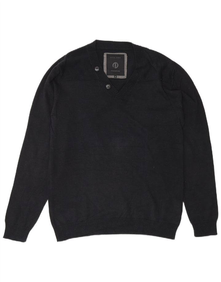 Jack & Jones Męski sweter premium z dekoltem w kształcie litery V, średni granatowy, bawełniany