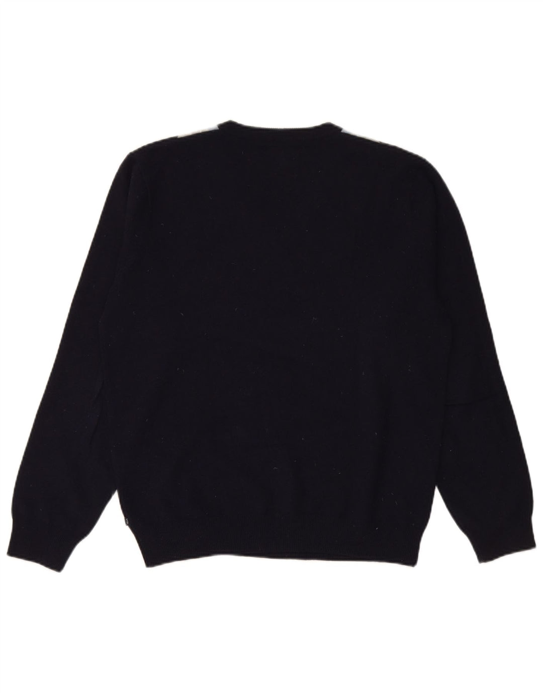 GANT Mens V-Neck Jumper Sweater Medium Navy Blue Argyle/Diamond Lambswool