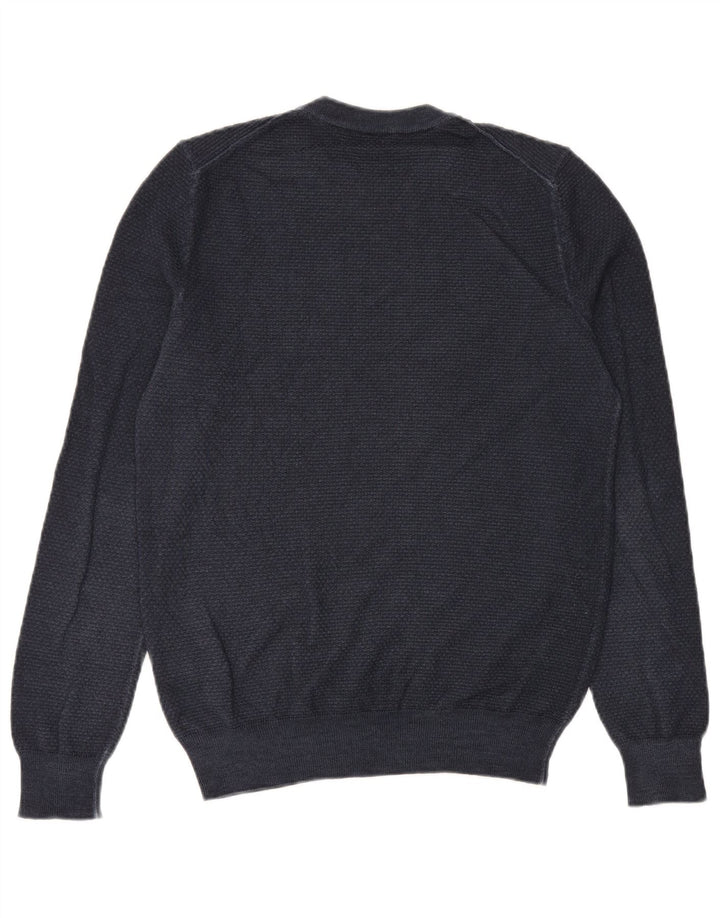 Męski sweter z okrągłym dekoltem Hugo Boss, średni granatowy, dziewicza wełna