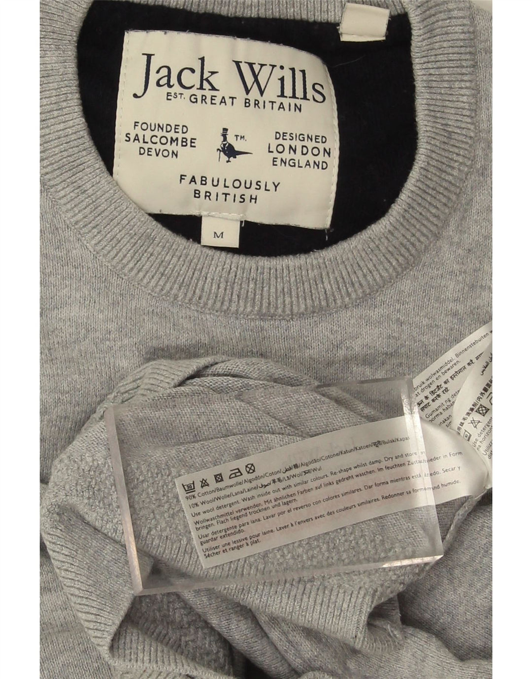 JACK WILLS Mens Crew Neck Jumper Sweater Medium Grey Cotton