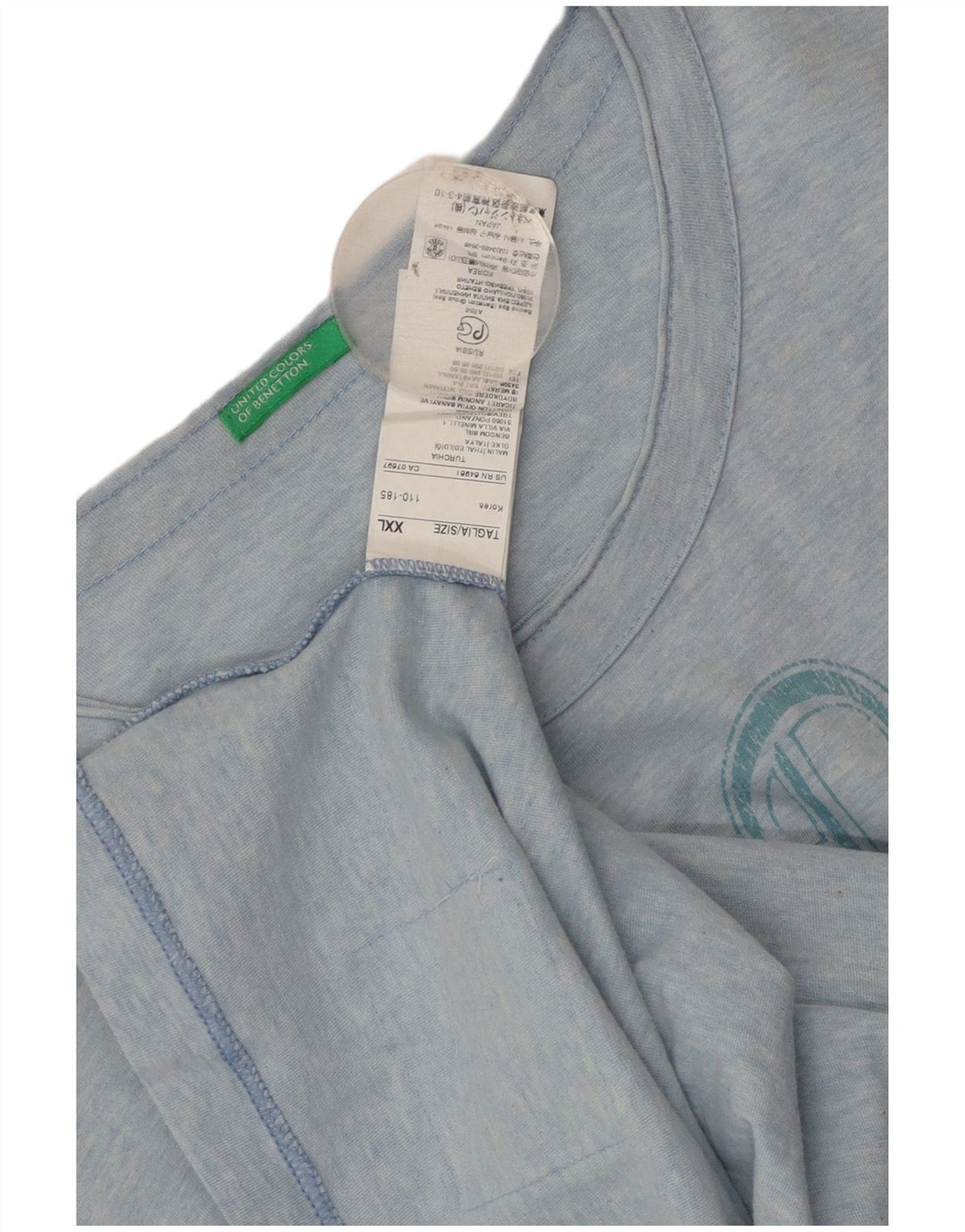 Męska koszulka z grafiką Benetton Top 2XL, niebieska, bawełniana