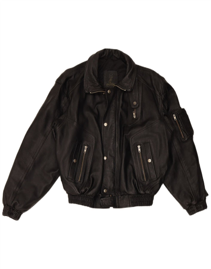 Męska skórzana kurtka wyścigowa EUROX Graphic UK 40, duża czarna skóra