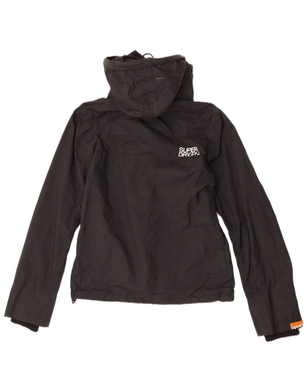 Damska kurtka przeciwdeszczowa z kapturem Superdry UK 12, średni czarny nylon