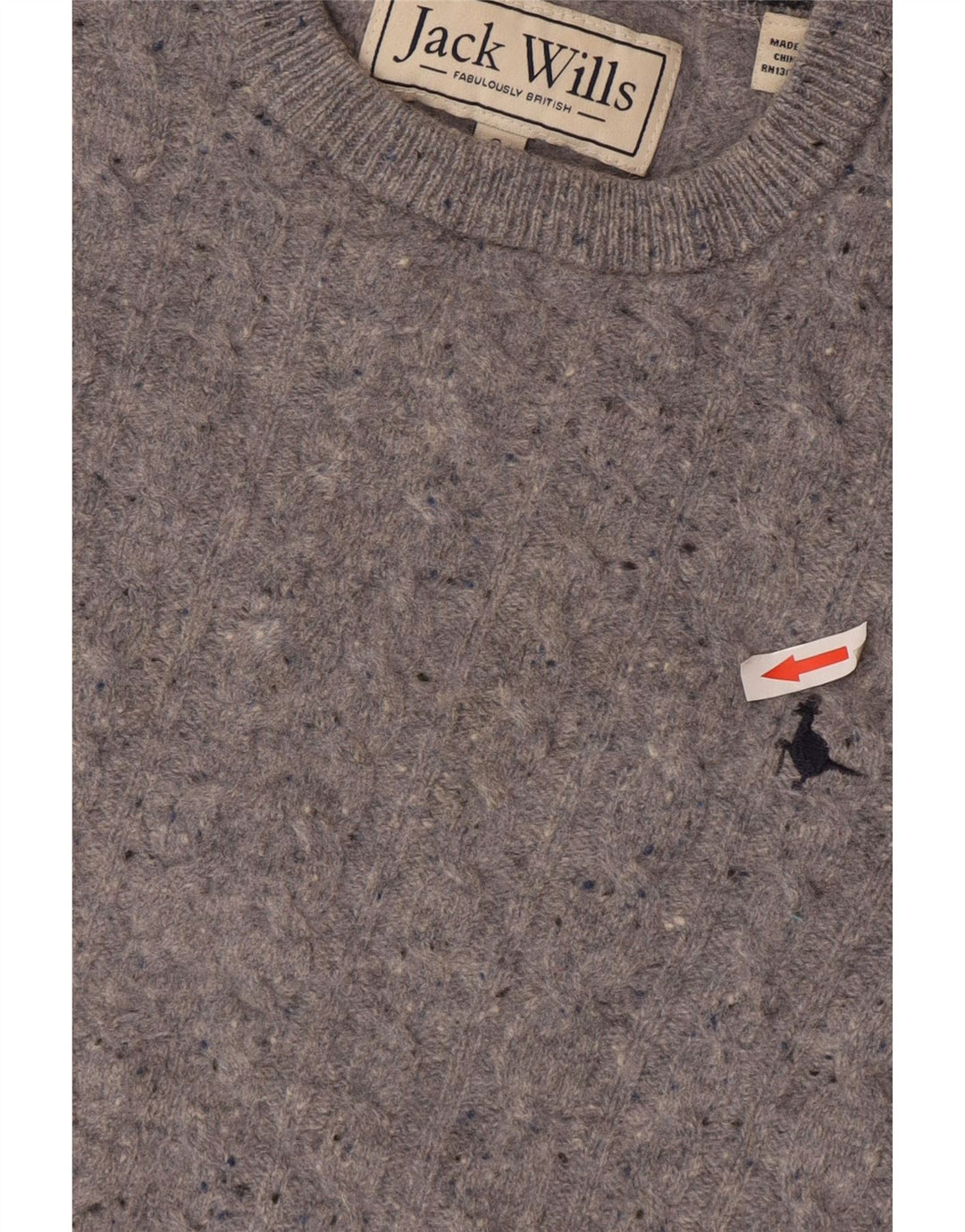 Jack Wills Męski sweter z okrągłym dekoltem, mały, szary, wełniany plamki