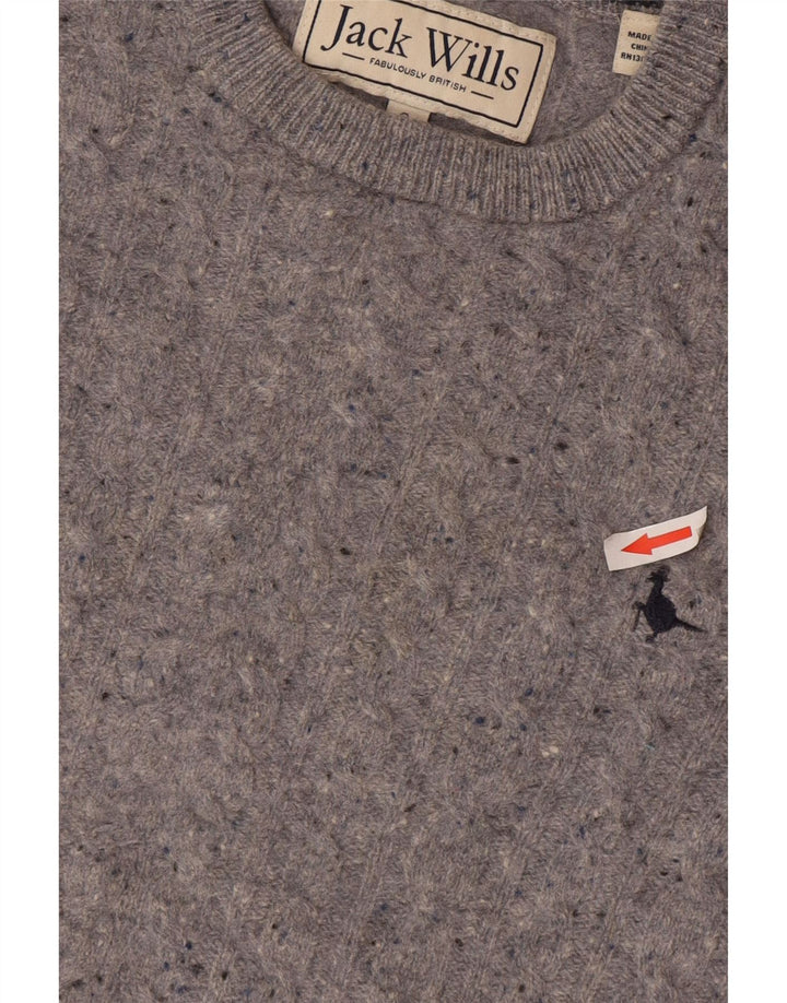 Jack Wills Męski sweter z okrągłym dekoltem, mały, szary, wełniany plamki