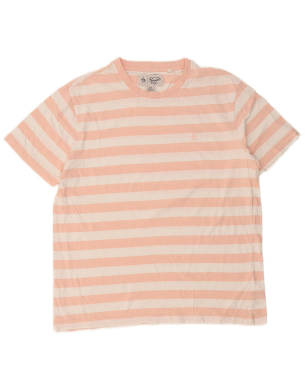 T-shirt męski Penguin, duży, bawełniany w różowe paski
