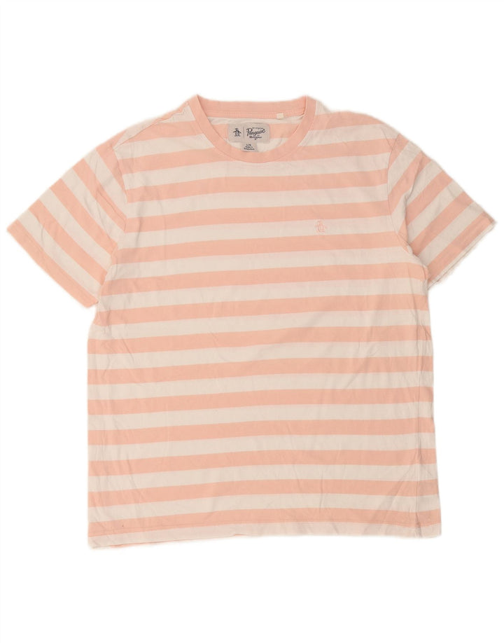 T-shirt męski Penguin, duży, bawełniany w różowe paski