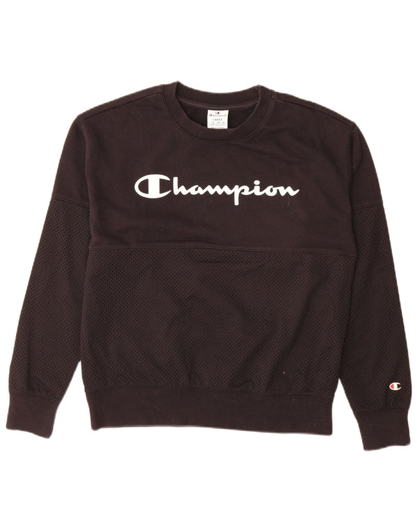 Damska bluza z grafiką Champion UK 16, duża, czarna bawełna