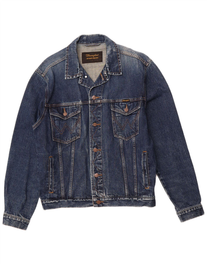 WRANGLER Męska kurtka dżinsowa Western Acid Wash UK 40, duża, niebieska, bawełniana