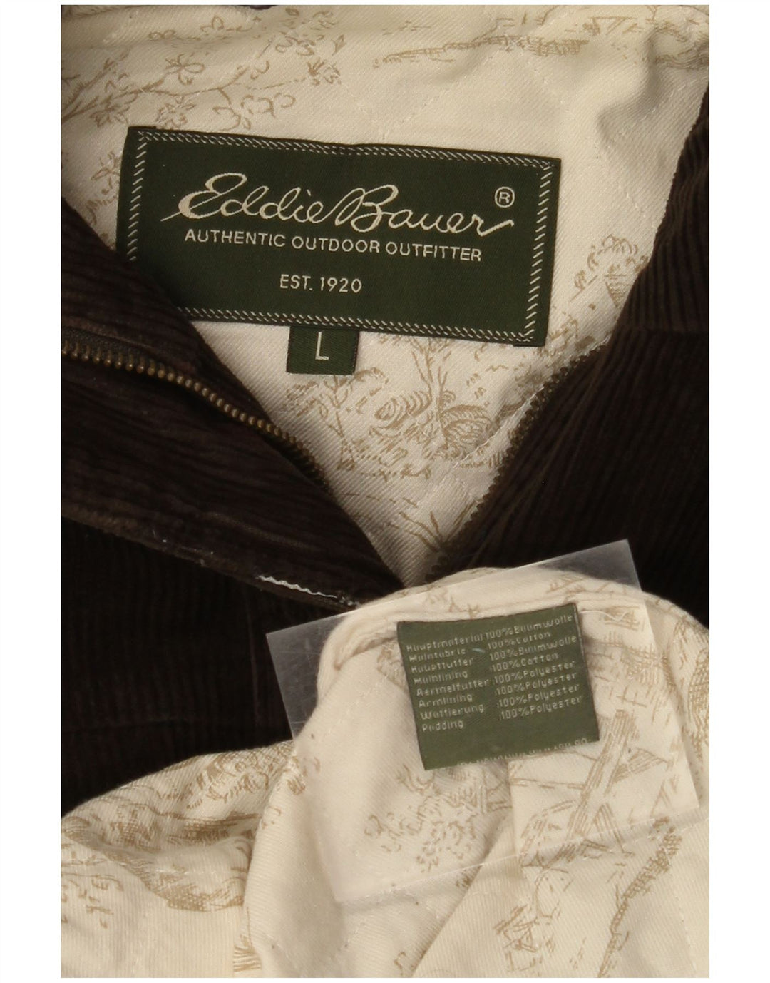 EDDIE BAUER Damski, oversize'owy płaszcz sztruksowy z kapturem, UK 16, duży, bawełniany khaki