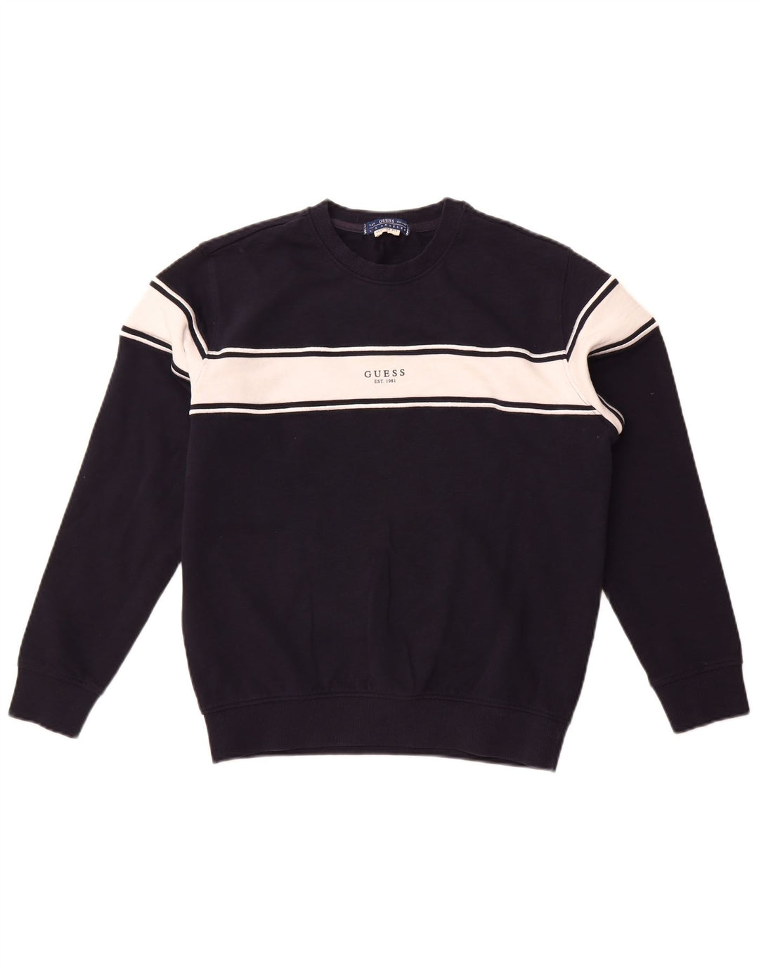 Męska bluza Guess z grafiką, mała, granatowa, z blokami kolorów, bawełniana