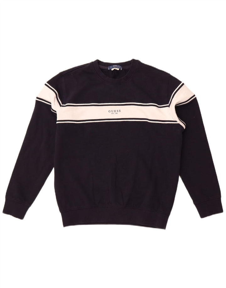 Męska bluza Guess z grafiką, mała, granatowa, z blokami kolorów, bawełniana