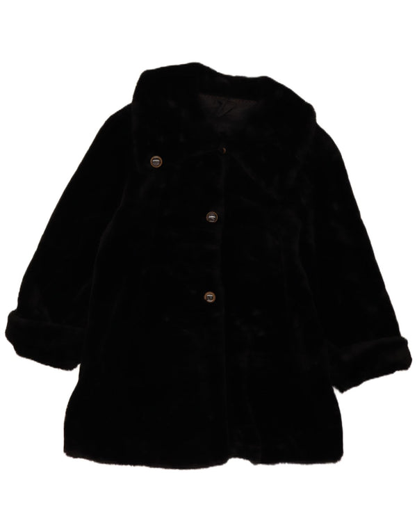 Vintage damski oversize'owy płaszcz ze sztucznego futra UK 14, średni czarny