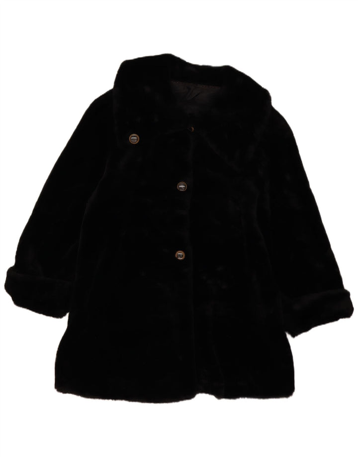 Vintage damski oversize'owy płaszcz ze sztucznego futra UK 14, średni czarny