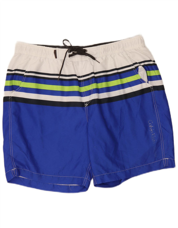 Męskie spodenki kąpielowe Calvin Klein XL, niebieski, poliester z blokami kolorów