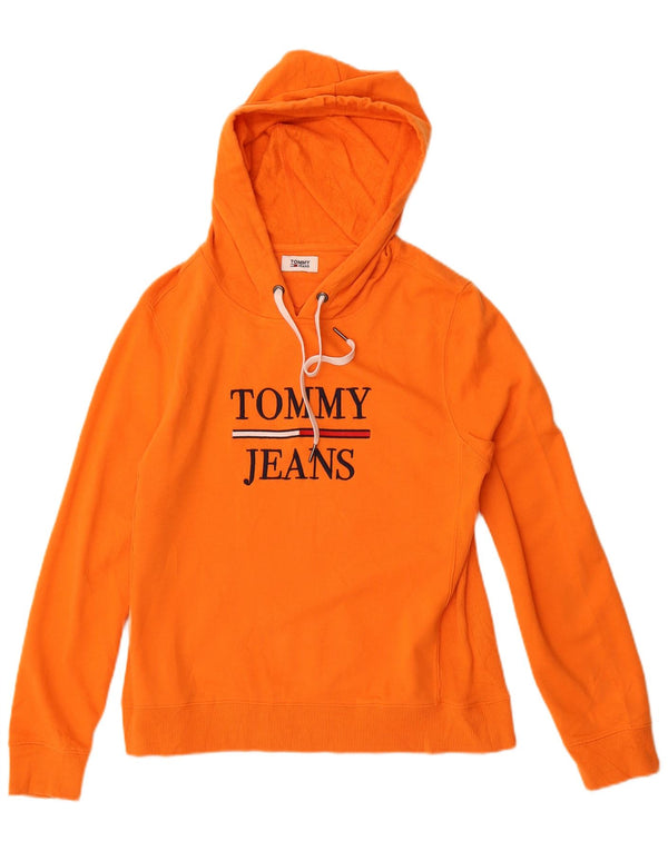 Tommy Hilfiger Womens Graphic Hoodie Jumper UK 10 Small Orange Cotton