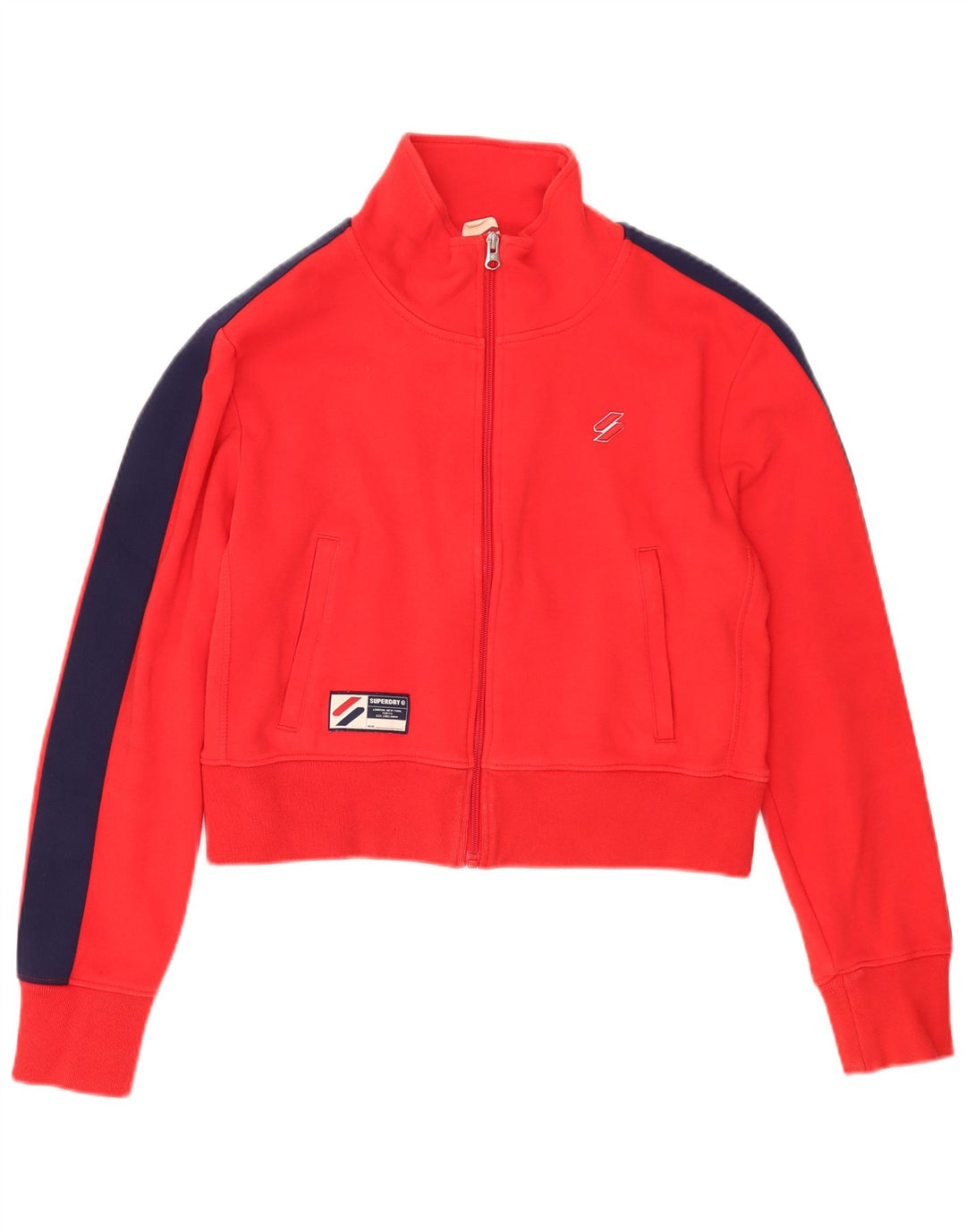 Damska kurtka dresowa Superdry Crop UK 14, duża, czerwona, z blokami kolorów