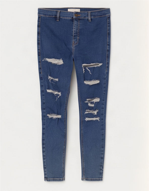 Topshop Damskie Joni Distressed Skinny Jeans W30 L27 Niebieskie bawełniane