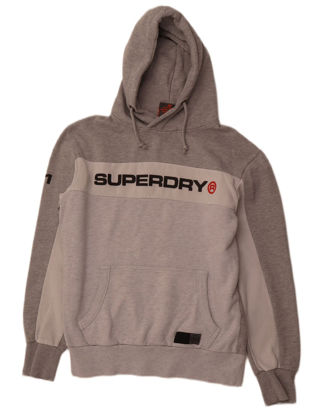SUPERDRY Męski sweter z kapturem i grafiką XL, szary, bawełniany z blokami kolorów
