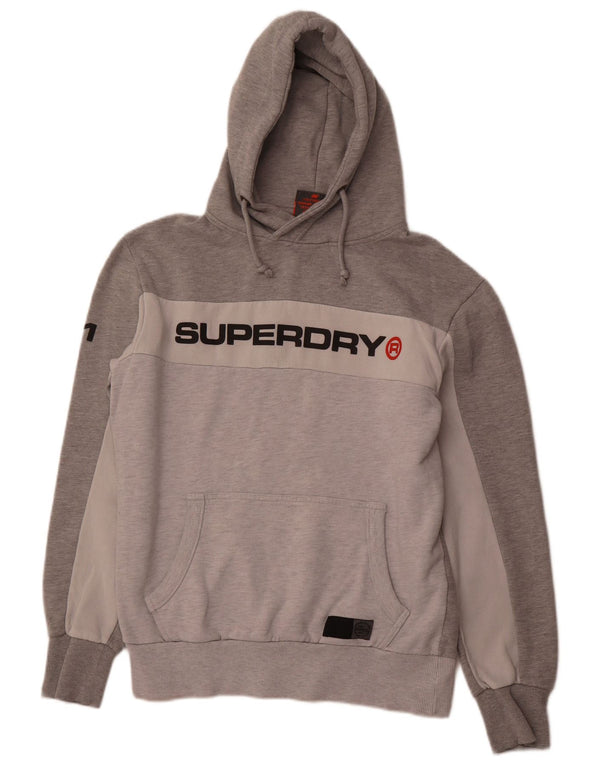 SUPERDRY Męski sweter z kapturem i grafiką XL, szary, bawełniany z blokami kolorów