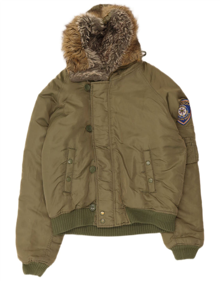 Męska kurtka narciarska z kapturem w stylu vintage UK 38 Medium Khaki Nylon