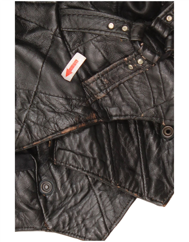 Vintage damska kurtka skórzana Bomber UK 12, średnia czarna skóra