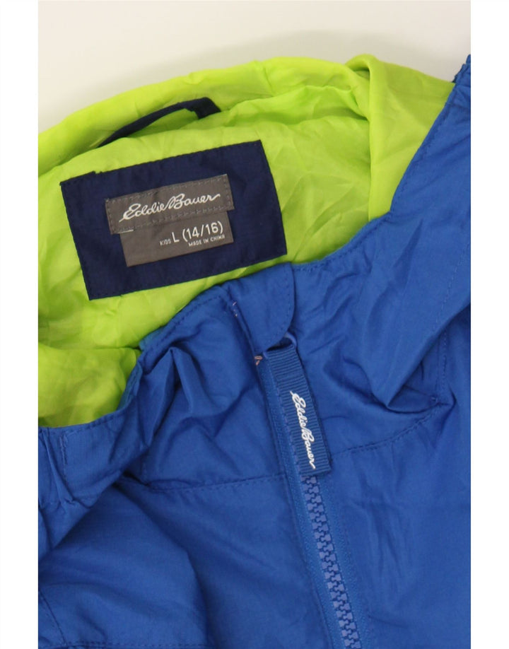 EDDIE BAUER Boys Hooded Rain Jacket 14-15 Years Large  Blue Colourblock Vintage Eddie Bauer and Second-Hand Eddie Bauer from Messina Hembry 