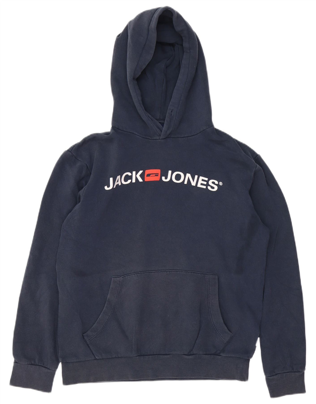 Męski sweter z kapturem i grafiką JACK & JONES, średni granatowy, bawełniany