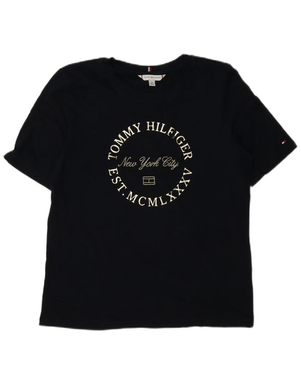 Damska koszulka z grafiką Tommy Hilfiger Top UK 10, mała, granatowa, bawełniana