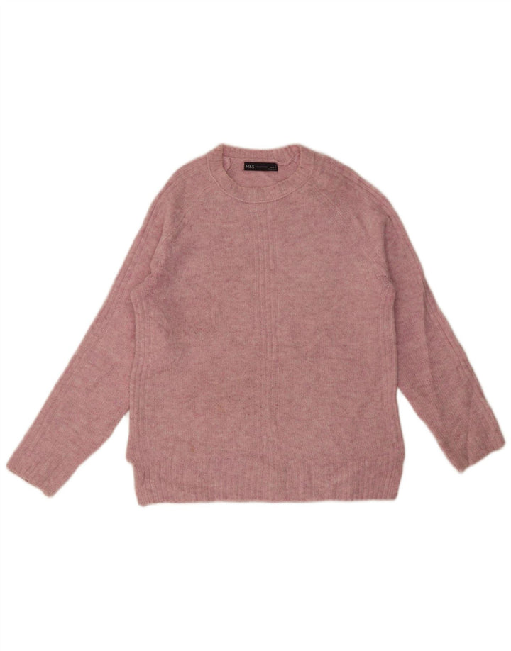 Marks & Spencer Damski sweter z okrągłym dekoltem, mały, różowy, nakrapiany akryl