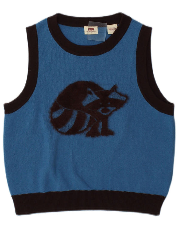 Levi's Womens Crop Graphic Vest Tank Top UK 10 Small Blue Colourblock