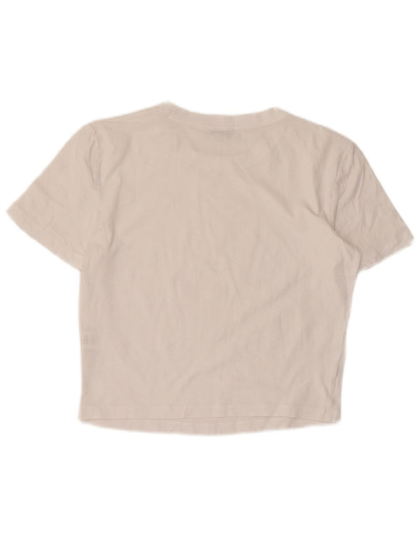 Damski krótki t-shirt Zara UK 14, duży, biały, bawełniany
