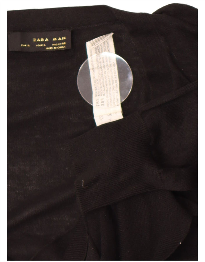 Zara Męski sweter rozpinany, duży, czarny, jedwabny