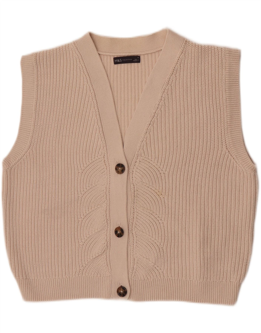 Marks & Spencer Damski sweter rozpinany bez rękawów, UK 14, średni beż