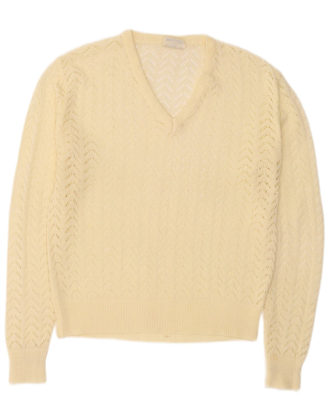 Sweter damski w stylu vintage z dekoltem w szpic IT 46, duży, żółty, poliakryl