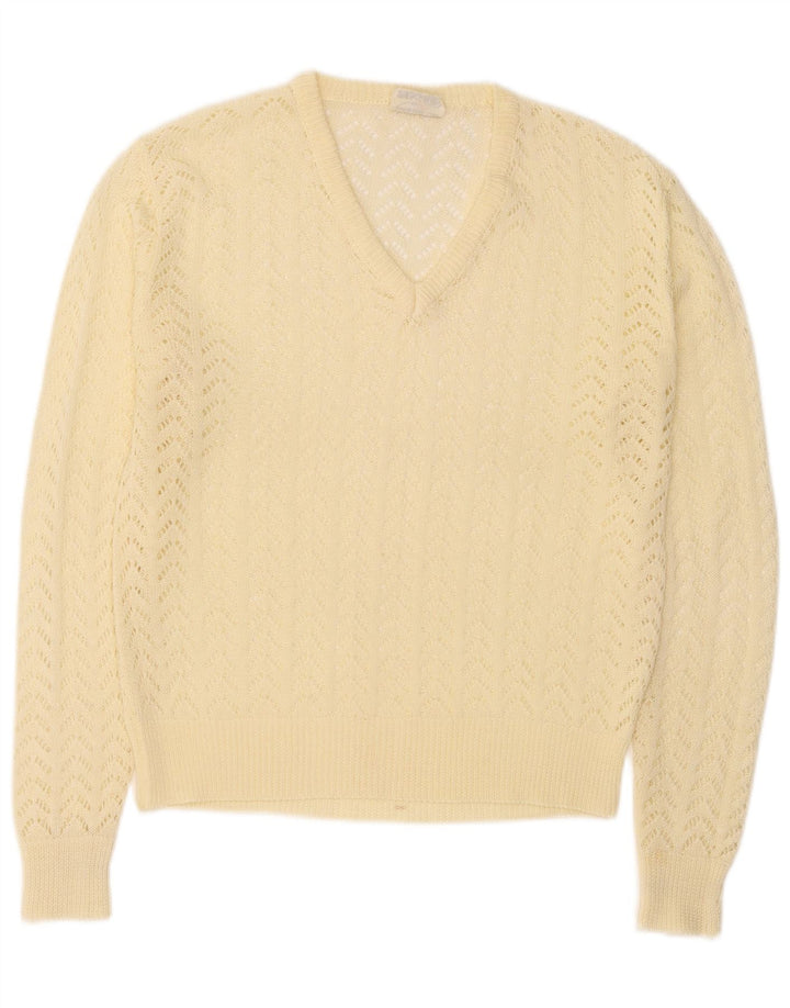 Sweter damski w stylu vintage z dekoltem w szpic IT 46, duży, żółty, poliakryl
